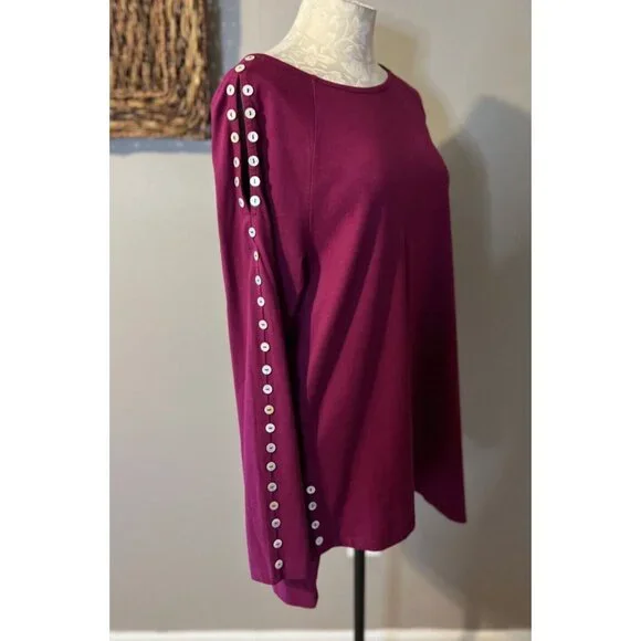 Soft Surroundings Tunic Top M Medium Dark Purple Cotton Modal Washable Fall NEW - Picture 8 of 12